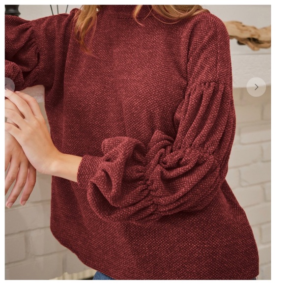 Boho Chic Shirring Detail Sleeves Solid Top - Picture 2 of 4